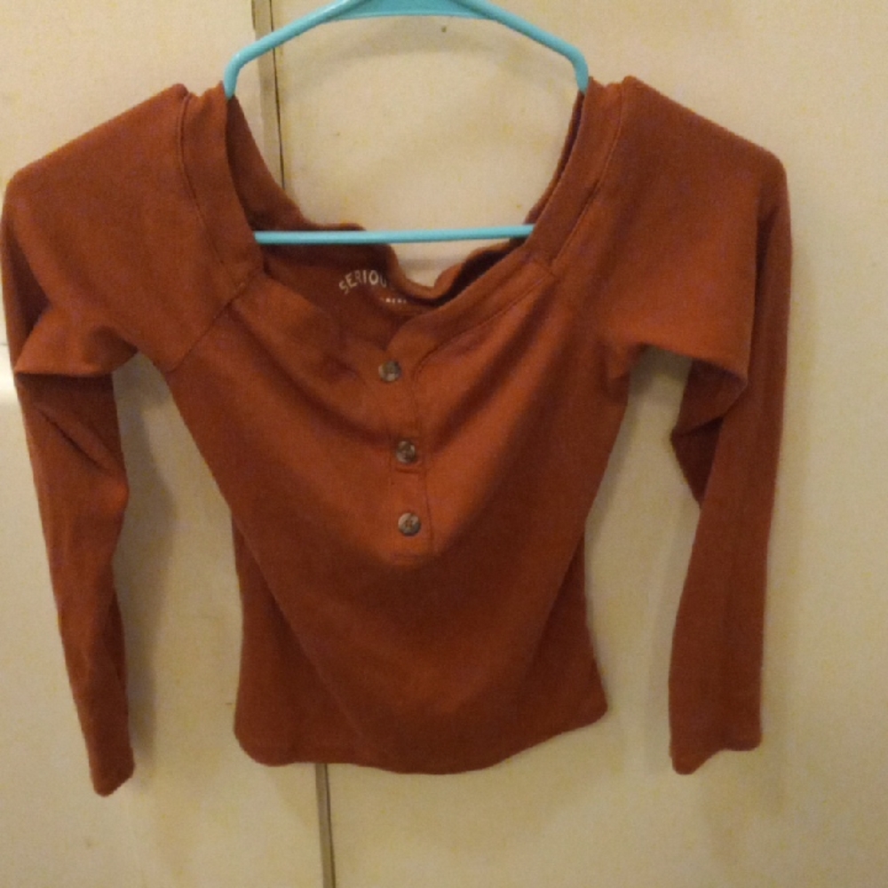 Aeropostale Rust Long Sleeve Henley Top